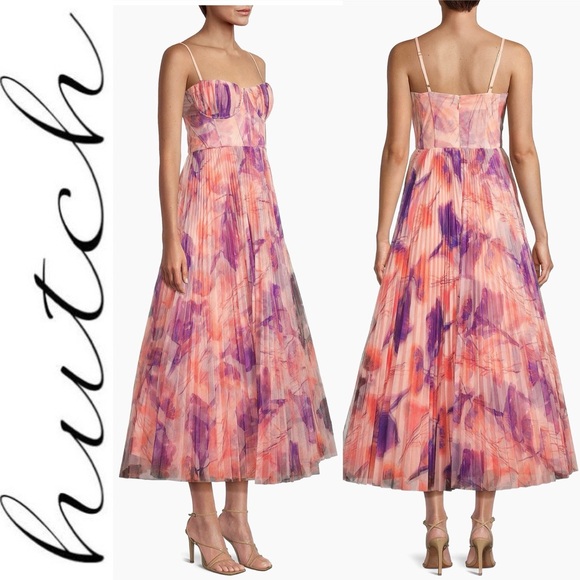 Hutch Amara Bustier Pleated Fit and Flare Midi Dress pink/purple 24W - Picture 2 of 12